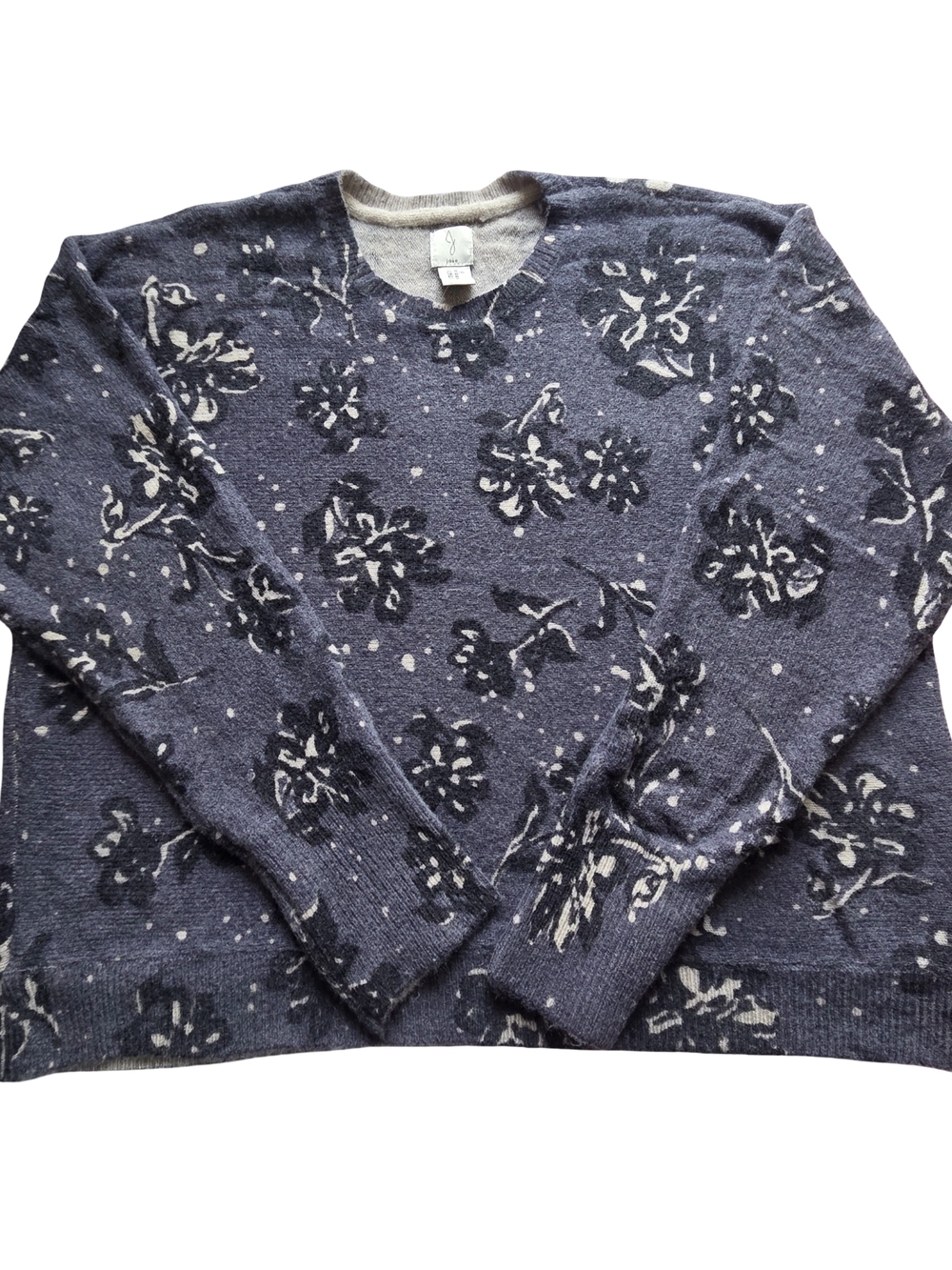 Women's Floral Pattern Crewneck Sweater - Navy